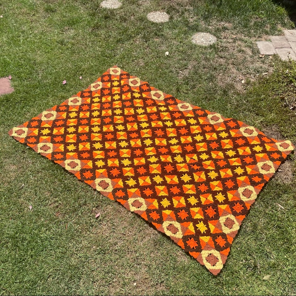 Hand Crocheted Tri-Color Patchwork Afghan~